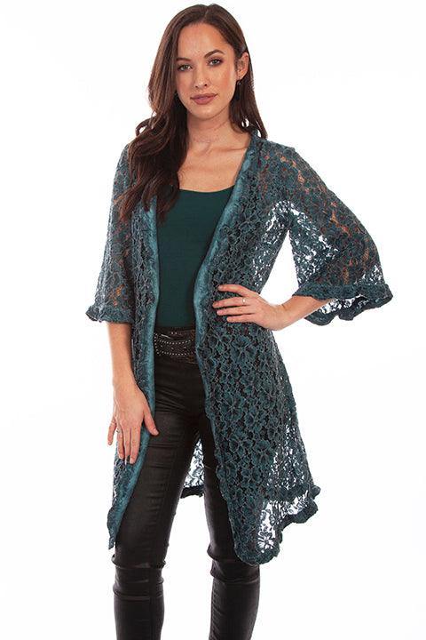 Scully DARK CYAN FLORAL LACE CARDIGAN - Flyclothing LLC