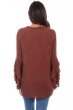 Scully WALNUT VNECK BLOUSE W/RUFFLE SLEEVES/EMB. - Scully Leather - Flyclothing LLC