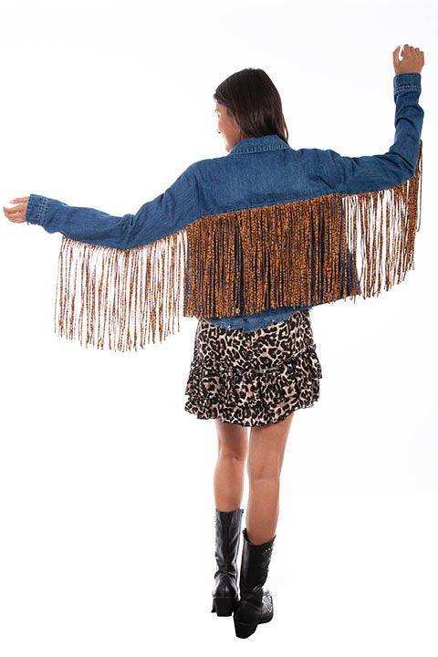 Scully DENIM JACKET W/LEOPARD FRINGE - Scully Leather - Flyclothing LLC