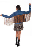 Scully DENIM JACKET W/LEOPARD FRINGE - Scully Leather