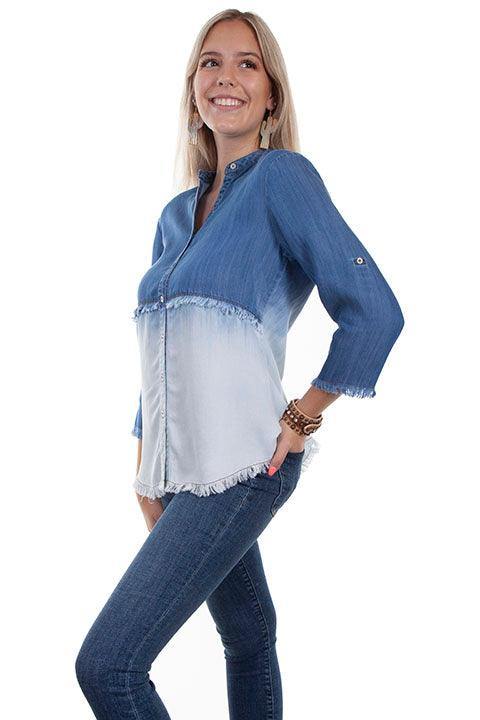 Scully DENIM DIP DYE BUTTON DOWN BLOUSE - Scully Leather