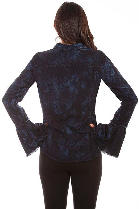 Scully BLACK-BLUE WASHED TIE DIE BLOUSE W/RUFFLE SLVES - Flyclothing LLC