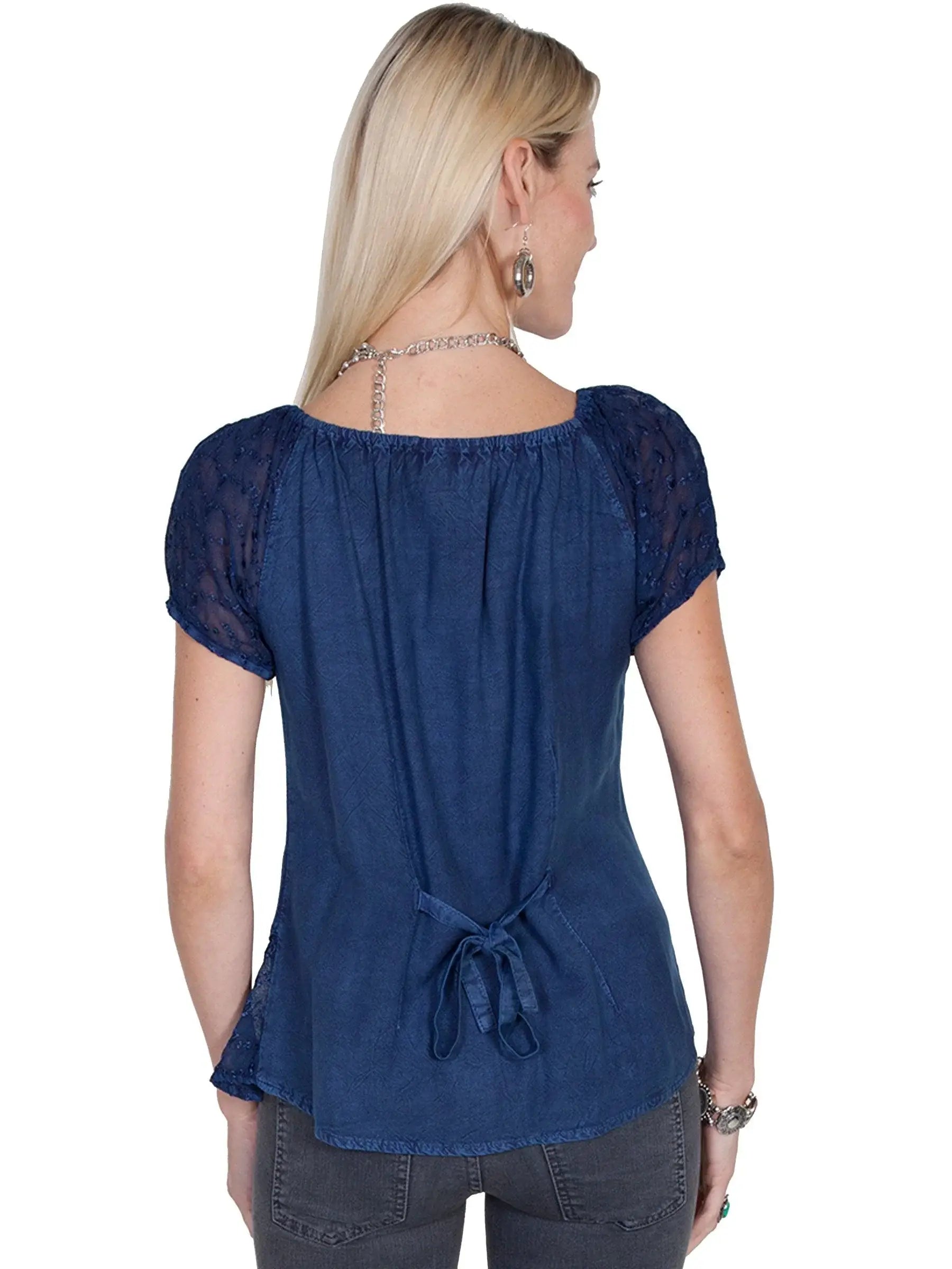 Scully BLUE RAYON ELASTIC SLEEVE BLOUSE - Scully Leather - Flyclothing LLC