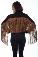 Scully BLACK DENIM JKT W/LEOPARD FRINGE - Scully Leather
