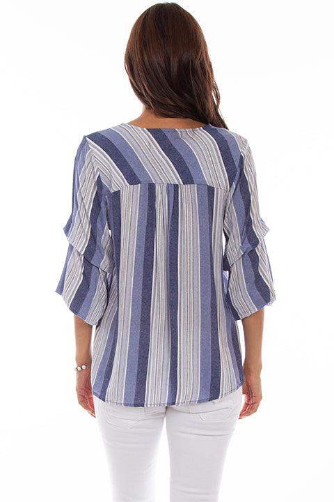 Scully BLUE TIE FRONT TOP W/PUFF PRINT - Scully Leather - Flyclothing LLC