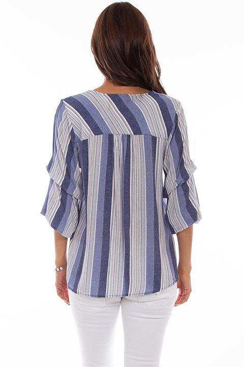 Scully BLUE TIE FRONT TOP W/PUFF PRINT - Scully Leather - Flyclothing LLC