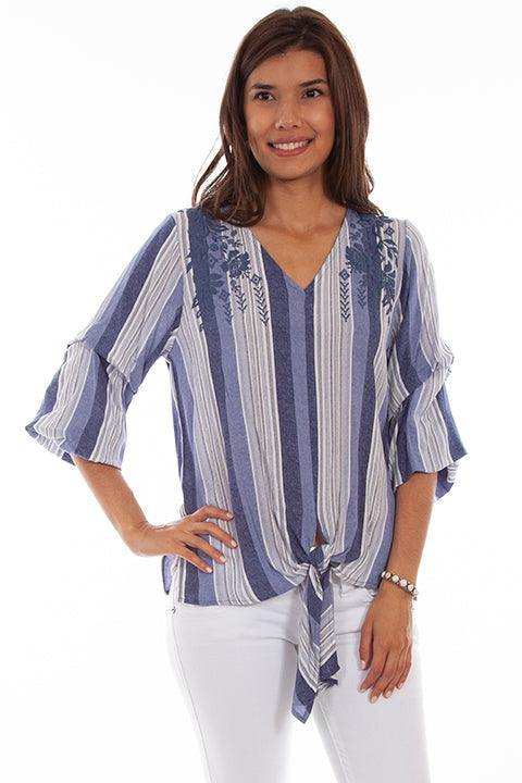 Scully BLUE TIE FRONT TOP W/PUFF PRINT - Scully Leather - Flyclothing LLC