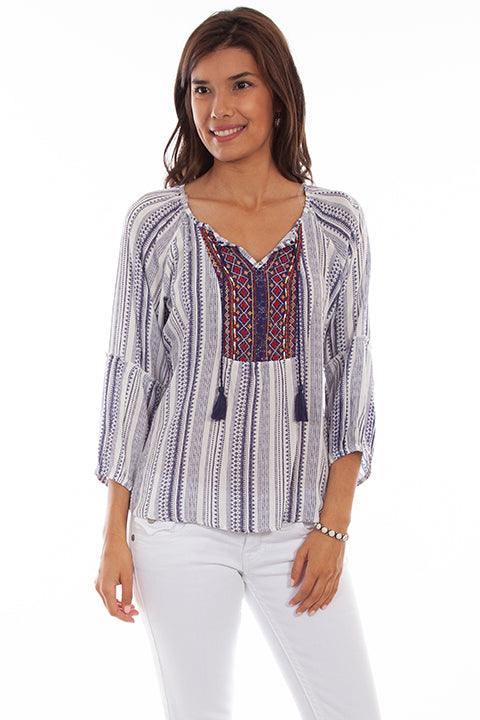 Scully NAVY 3/4 SLEEVE PEASANT TOP - Scully Leather
