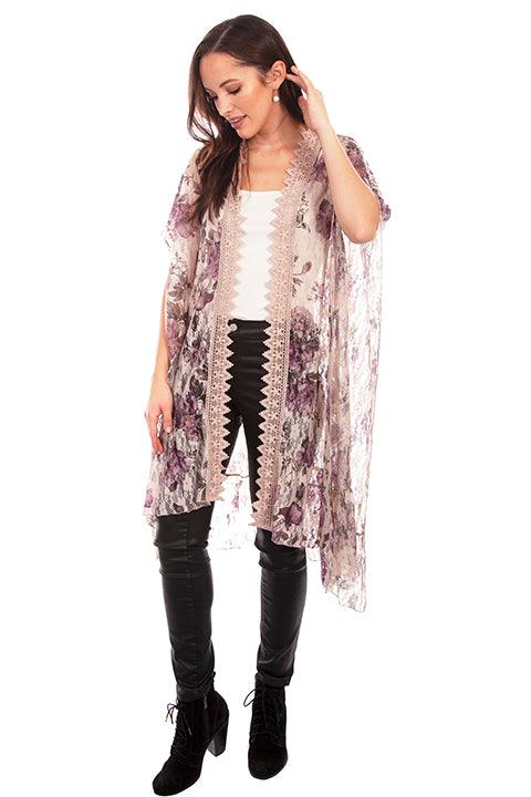 Scully CAFE PRINTED LACE CROCHET TRIM DUSTER - Flyclothing LLC