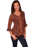 Scully COPPER RAYON 3/4 SLEEVE BLOUSE - Scully Leather