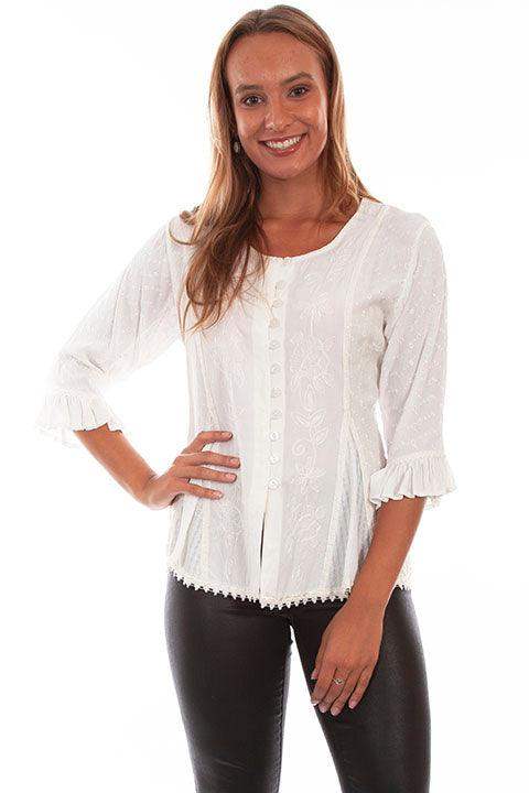 Scully IVORY RAYON 3/4 SLEEVE BLOUSE - Scully Leather - Flyclothing LLC