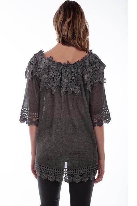 Scully CHARCOAL CROCHET LACE TUNIC - Flyclothing LLC