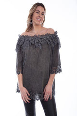 Scully CHARCOAL CROCHET LACE TUNIC - Scully Leather