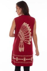 Scully RED-TAUPE INDIAN HEADDRESS SWEATER DUSTER - Flyclothing LLC