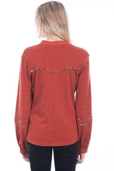 Scully RUST EMBROIDERED YOKE L/S BLOUSE - Flyclothing LLC