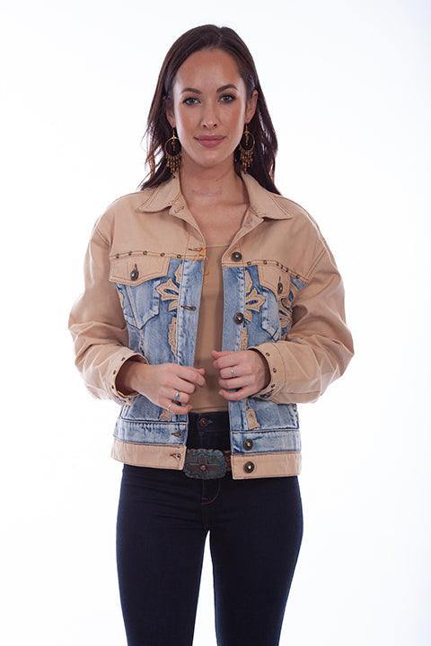 Scully Leather Tan Color Block Jkt Den/Tan W/Studs - Scully Leather