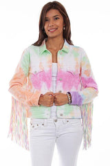 Scully SHERBET TIE DYE JACKET W/FRINGE - Scully Leather
