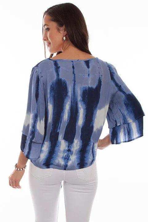 Scully BLUE TIE DYE TIE FRONT BLOUSE - Scully Leather - Flyclothing LLC
