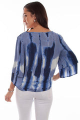 Scully BLUE TIE DYE TIE FRONT BLOUSE - Flyclothing LLC
