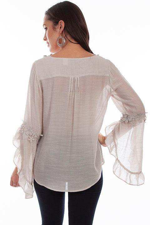 Scully TAN RAGLAN FLORAL CROCHET DETAIL BLOUSE - Scully Leather - Flyclothing LLC
