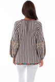 Scully CHARCOAL STRIPE BLOUSE W/FLORAL EMB. - Scully Leather