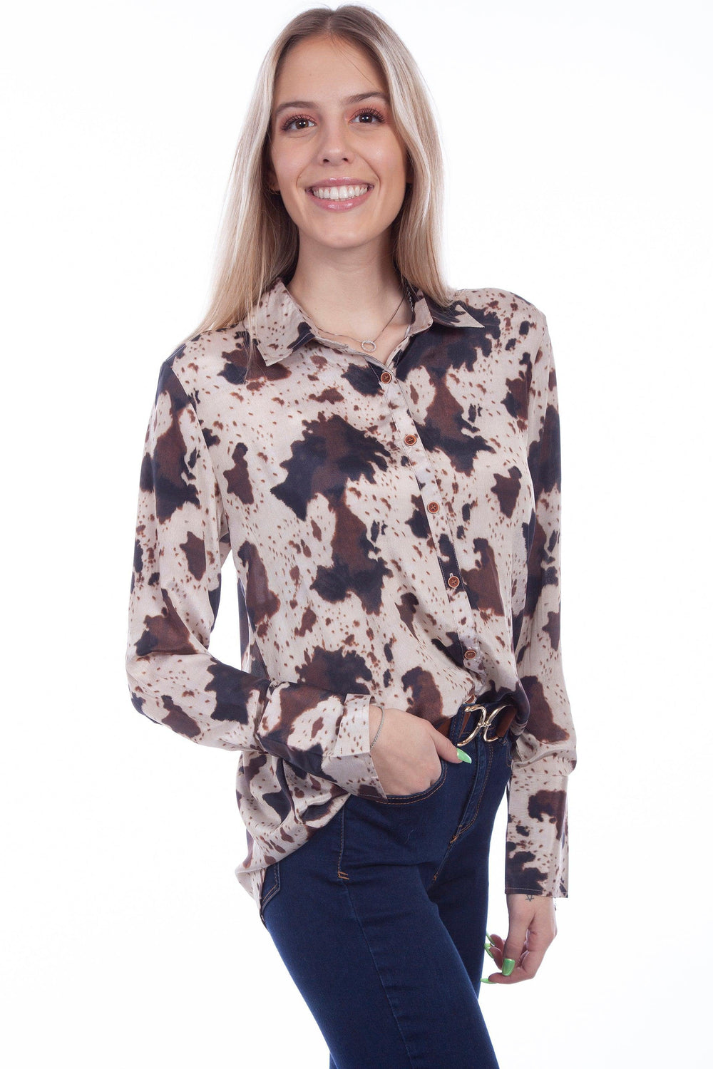 Scully COW POLY CREPE BLOUSE W/WESTERN BK YOKE - Scully Leather