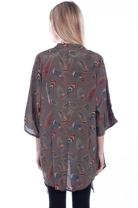 Scully SAGE FEATHER POLY CREPE KIMONO - Scully Leather