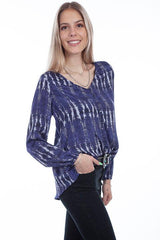 Scully NAVY POLY CREPE COVERED BUTTONS BLOUSE - Flyclothing LLC