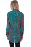 Scully TURQUOISE POLY CREPE BUTTON UP BLOUSE - Scully Leather