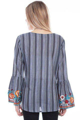 Scully CHARCOAL Y/D STRIPE BLOUSE W/EMBROIDERY - Scully Leather - Flyclothing LLC