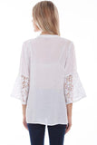 Scully WHITE EMB BLOUSE WITH CROCHET SLEEVES - Scully Leather