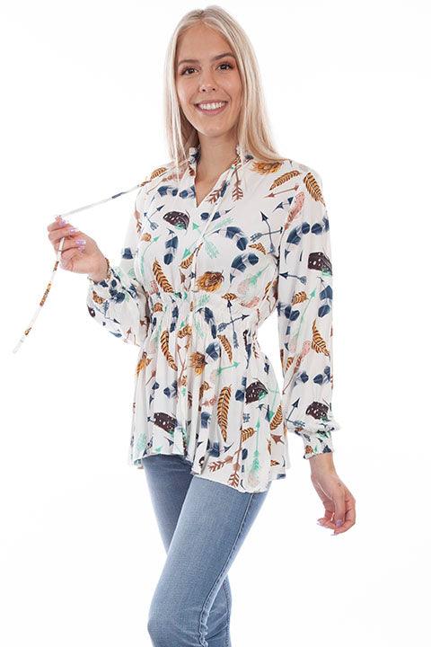 Scully Leather White Feathers/Arrows Blouse - Flyclothing LLC