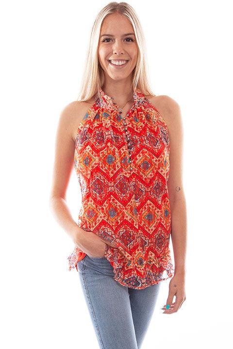 Scully Leather Coral Hi Neck Southwest Printed Lace Tunic - Flyclothing LLC