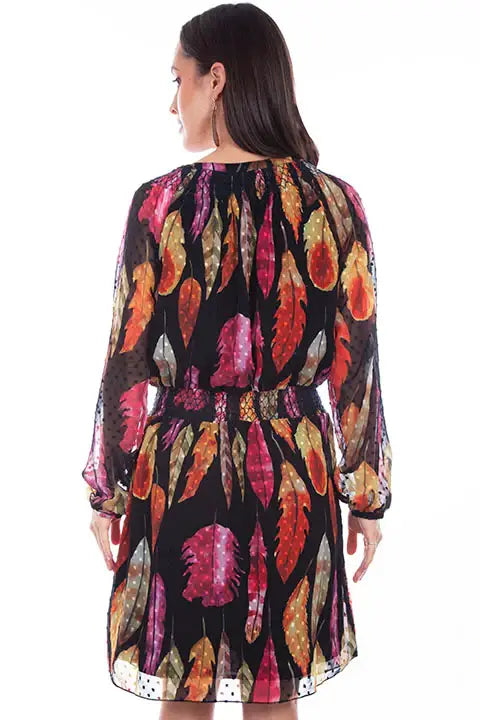 Scully Leather Feather Print Black Dress - Scully Leather - Flyclothing LLC