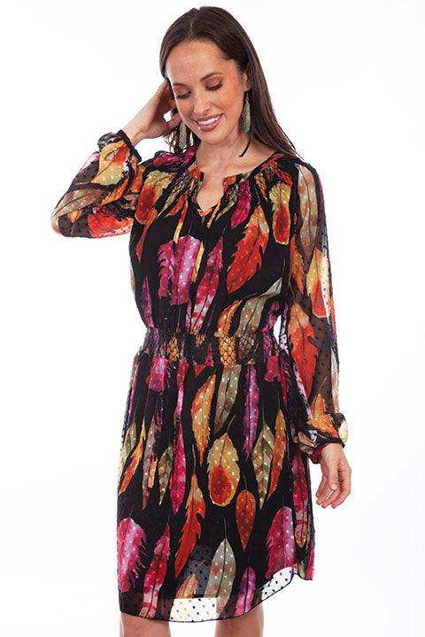 Scully Leather Feather Print Black Dress - Scully Leather