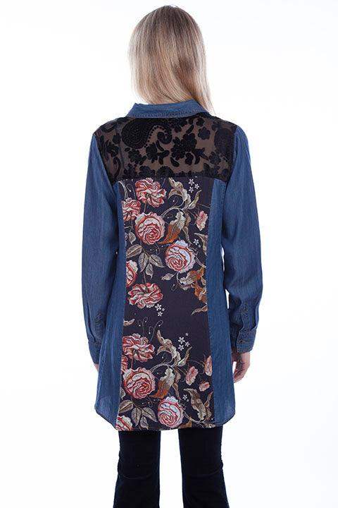 Scully Leather 50% Cotton 50% Rayon Denim Burn Out Back Tunic Shirt - Scully Leather - Flyclothing LLC