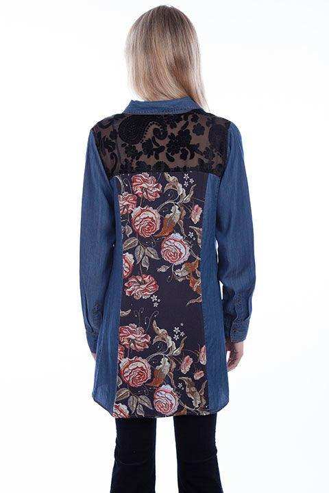 Scully Leather 50% Cotton 50% Rayon Denim Burn Out Back Tunic Shirt - Scully Leather - Flyclothing LLC
