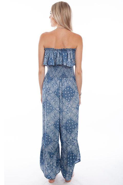 Scully Leather Light Blue Paisley Print Jumpsuit Ruffle Top - Flyclothing LLC