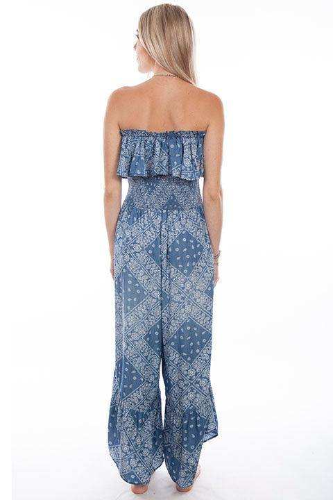 Scully Leather Light Blue Paisley Print Jumpsuit Ruffle Top - Scully Leather - Flyclothing LLC