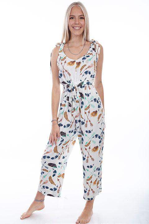 Scully Leather White Gaucho Length Jumpsuit Feathers Arro - Scully Leather - Flyclothing LLC