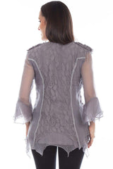 Honey Creek Gray Crochet Lace Top - Scully Leather - Flyclothing LLC