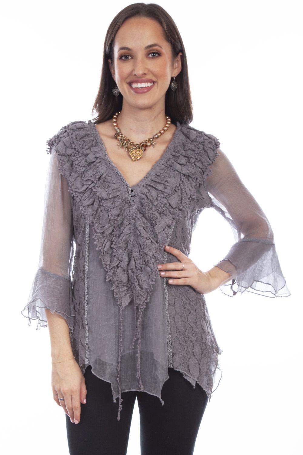 Honey Creek Gray Crochet Lace Top - Scully Leather - Flyclothing LLC