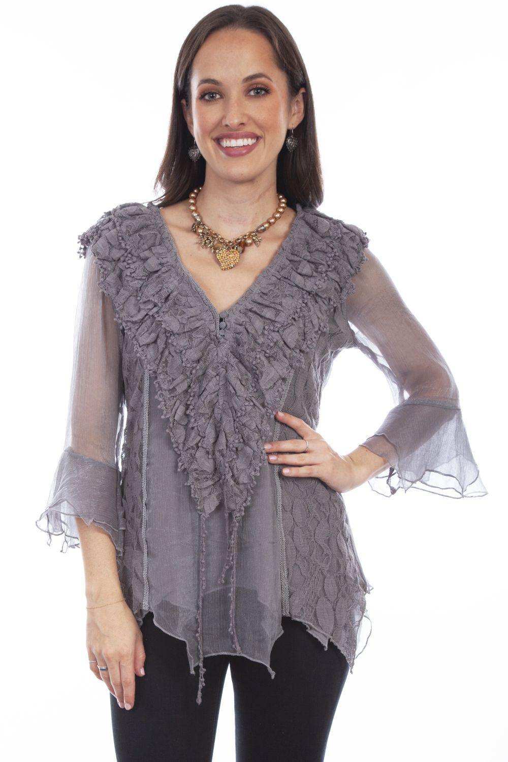 Honey Creek Gray Crochet Lace Top - Scully Leather - Flyclothing LLC