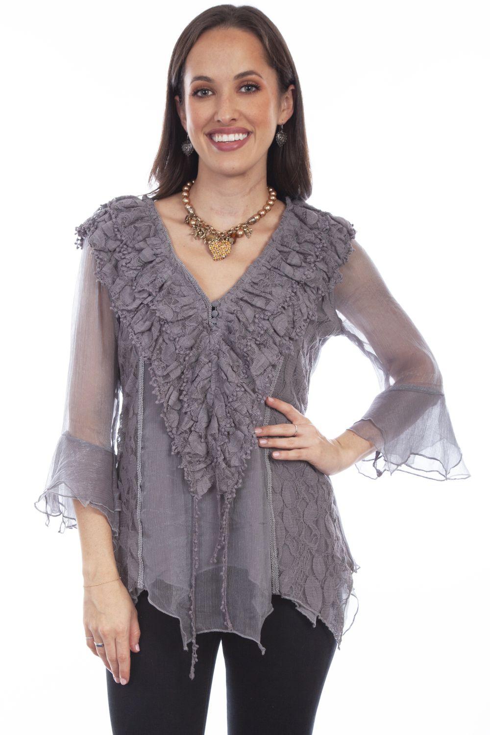 Honey Creek Gray Crochet Lace Top - Flyclothing LLC