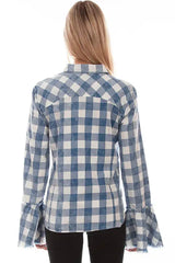 Scully Leather Honey Creek Blue Plaid Bell Sleeve Top - Scully Leather - Flyclothing LLC