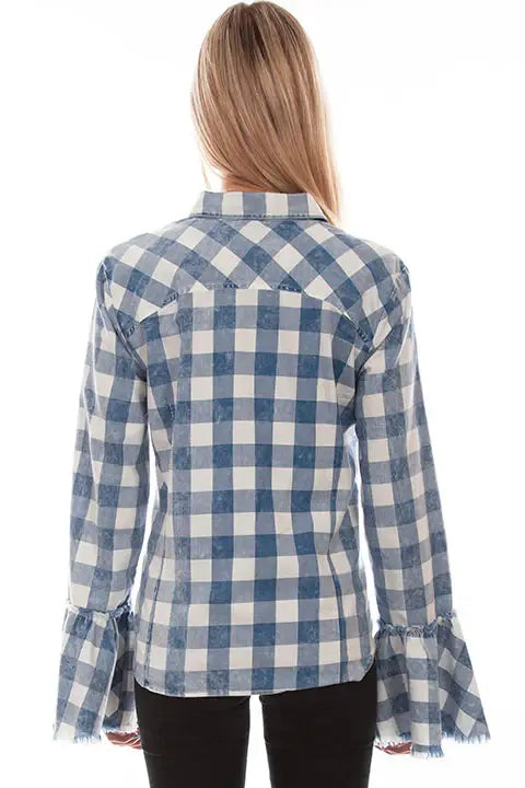 Scully Leather Honey Creek Blue Plaid Bell Sleeve Top - Scully Leather - Flyclothing LLC