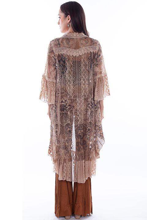 Scully Leather Taupe Printed Lace Cardigan W/Crochet Trim - Scully Leather - Flyclothing LLC