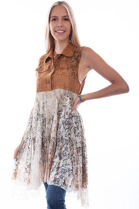 Scully Leather Camel Micro Fiber Vest W/Printed Lace - Scully Leather - Flyclothing LLC