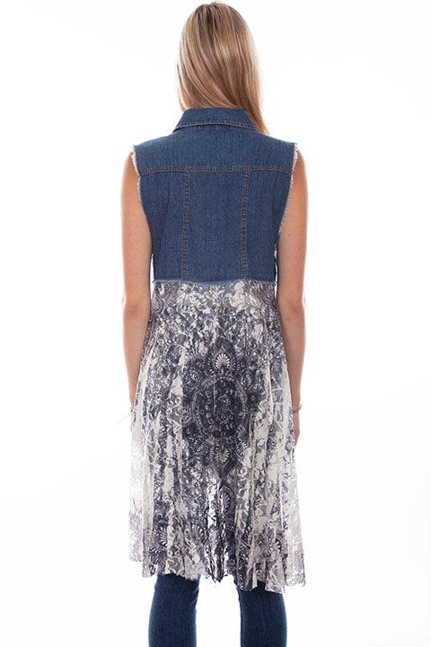 Scully Leather Denim Vest W/Printed Lace - Flyclothing LLC