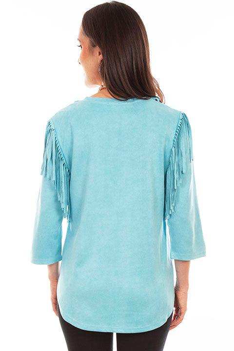 Scully Leather Honey Creek Turquoise Ultra Suede Fringe Pull Over Top - Scully Leather - Flyclothing LLC